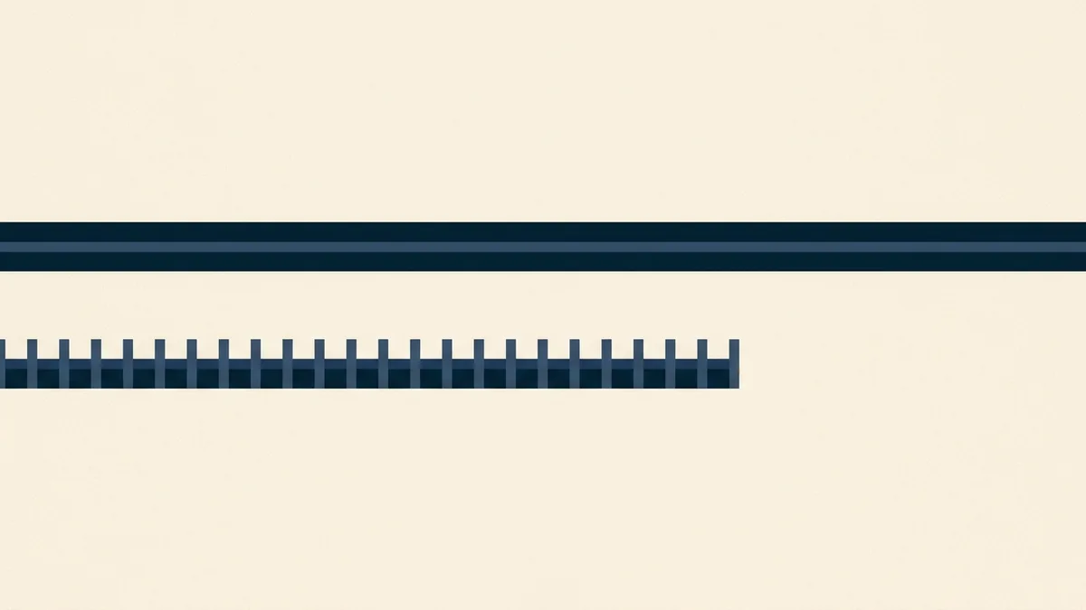 Abstract illustration of two distinct parallel pathways of different lengths, one continuous and one segmented into a short limited run.