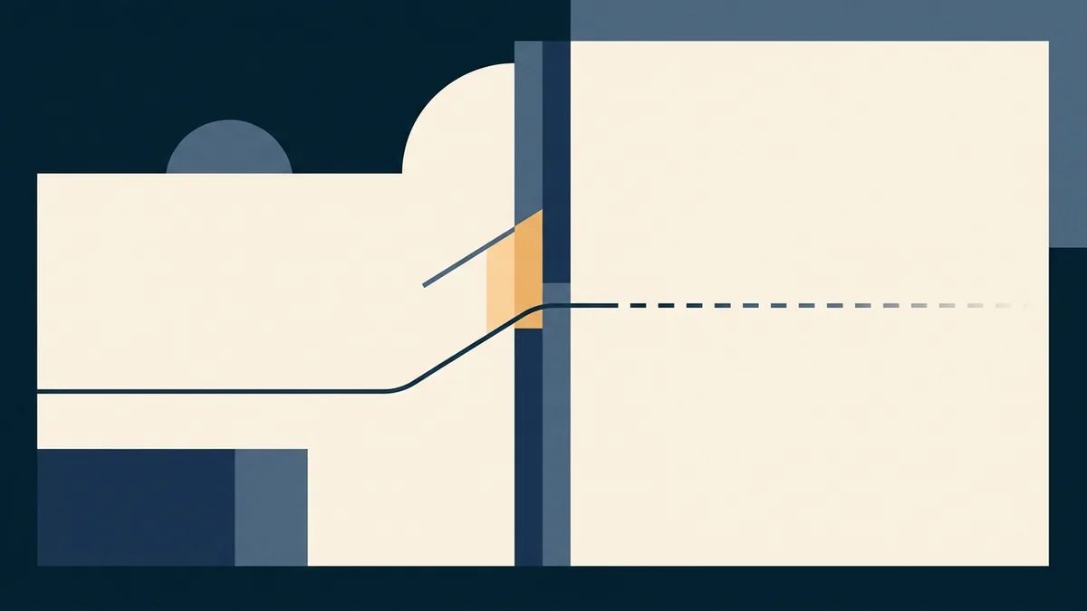 Abstract illustration of a continuous line crossing a boundary, becoming dashed and uncertain on the far side.