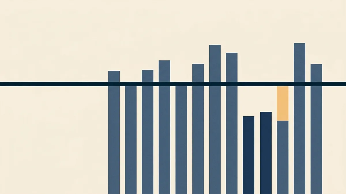 Abstract illustration of a horizontal threshold line crossed by vertical bars of differing heights, some reaching above the line and some falling short.
