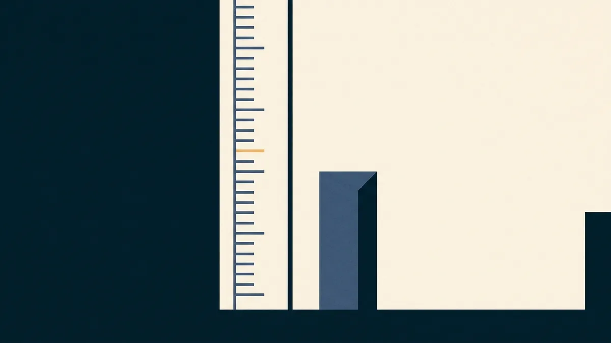Abstract illustration of a precisely calibrated measuring scale whose reference marks sit apart from the object being measured.